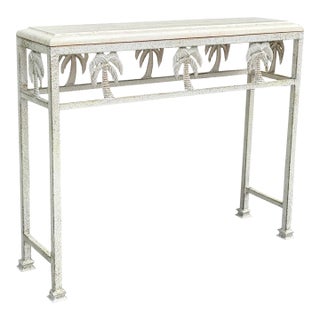 Vintage 36” Palm Beach Console Table With Sculptural Palm Tree Motif For Sale