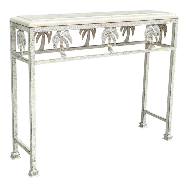 Vintage 36” Palm Beach Console Table With Sculptural Palm Tree Motif For Sale