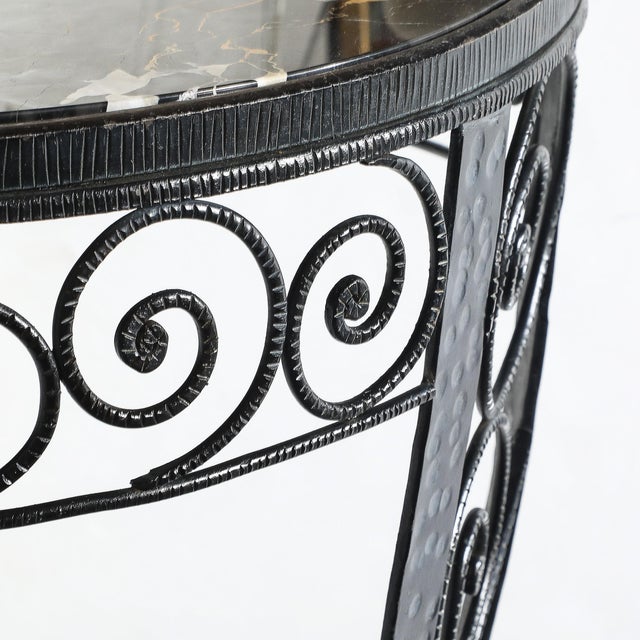 Art Deco Demilune Wrought Iron Spiral Motif & Porto Marble Inset Console Table For Sale - Image 13 of 13