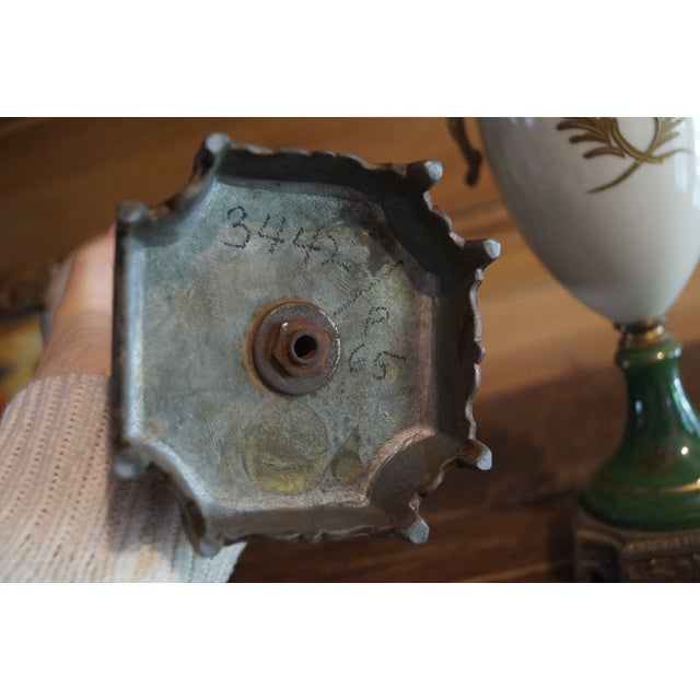 Bronze Early 20th Century French Sevres Style Porcelain and Bronze Mantle Urns - A Pair For Sale - Image 8 of 13