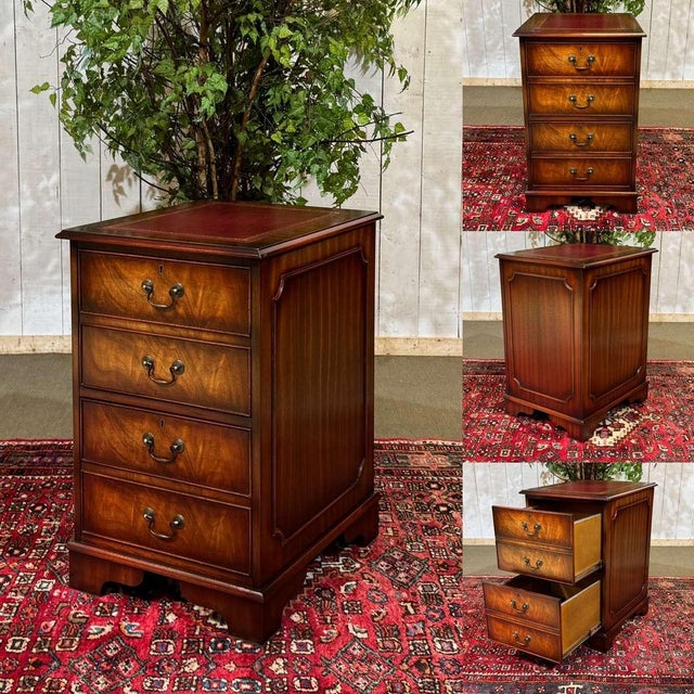 Brown English Mahogany Office Filing Cabinet with Leather Top, 1980s For Sale - Image 8 of 12
