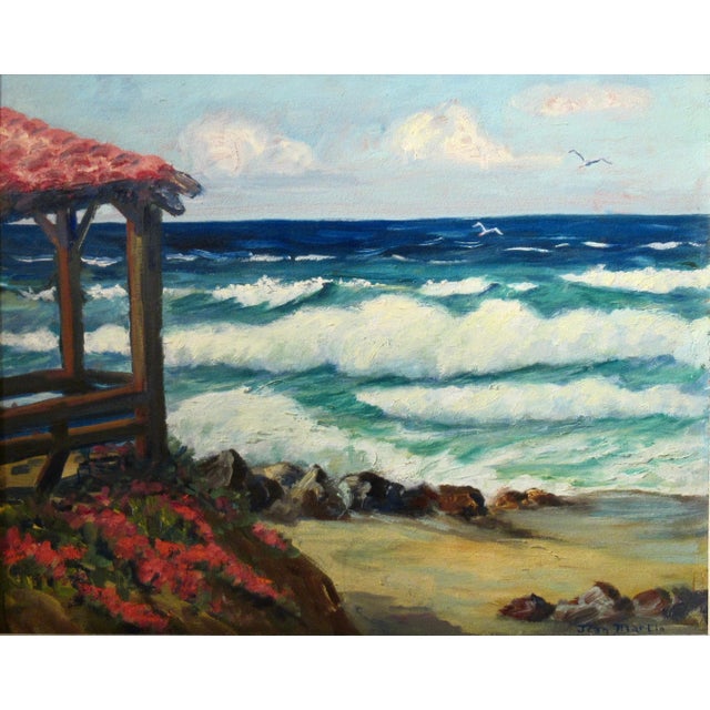 This artwork titled "The Coast Near San Diego" 1949, is an oil painting on board by noted California artist Jean Martin...