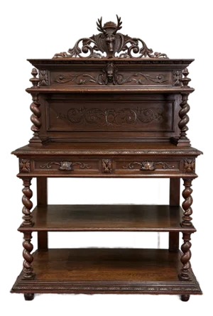 Antique French Buffet Server Sideboard Barley Twist Dark Oak Drawers 4 Tier 19c
