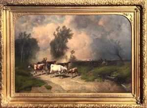 Large 19th Century Antique Bucolic Landscape Painting
