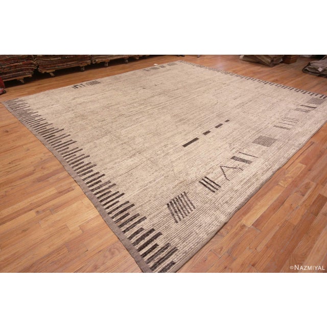 Beautifully Simplistic Large Size Square Shape Modern Neutral Ivory Tribal Geometric Minimalist Design Rug, Country Of...