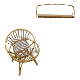 Rattan Children's Chair and Bookshelf, 1960s, Set of 2 For Sale