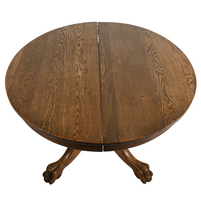 Victorian Antique Oak Pedestal Dining Table With Lion's Paw Feet For Sale - Image 3 of 5