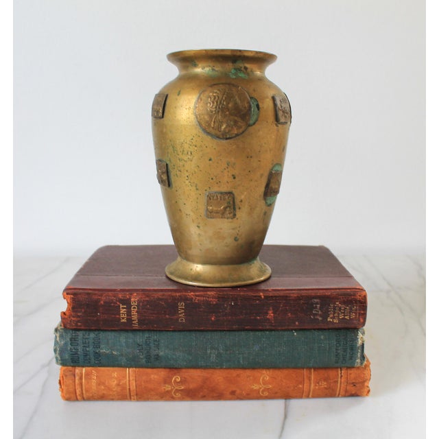 Brass Antique Brass Vase With Sunga Dynasty Coin Relief For Sale - Image 8 of 11