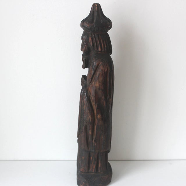 Vintage Carved Wood Monk Sculpture, Japanese Shou Sugi Ban Burned Wood For Sale - Image 10 of 10