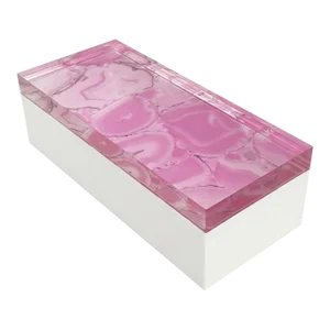 Lucite Box With Digitally Printed Agate Image, Pink and White by Dwm | Maloos