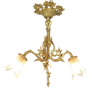 Antique French Louis XV Three-Light Chandelier in Bronze, 1890s