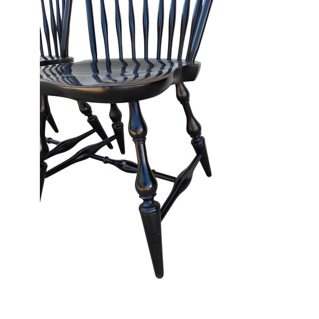 1990s 2 Nichols & Stone Windsor Side Chairs Bow Back Saddle Seat Distressed Country For Sale - Image 14 of 16