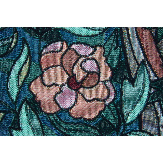 Textile Arts and Crafts Style "Tree of Birds" in Teal Jacquard Woven Throw Blanket For Sale - Image 7 of 11