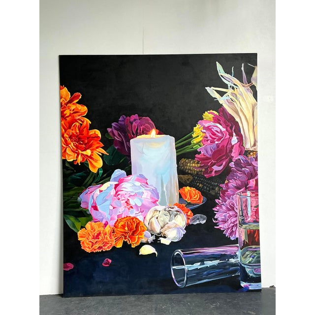 This breathtaking original still life painting is a tour de force of contemporary hyper-realism, capturing a rich tapestry...