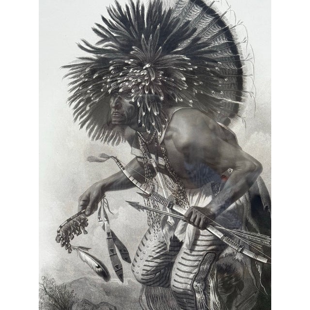 Mid 19th Century Mid 9th Century “Pehriška-Ruhpa” Native American Portrait Lithograph by Karl Bodmer in Burlwood Frame For Sale - Image 5 of 7