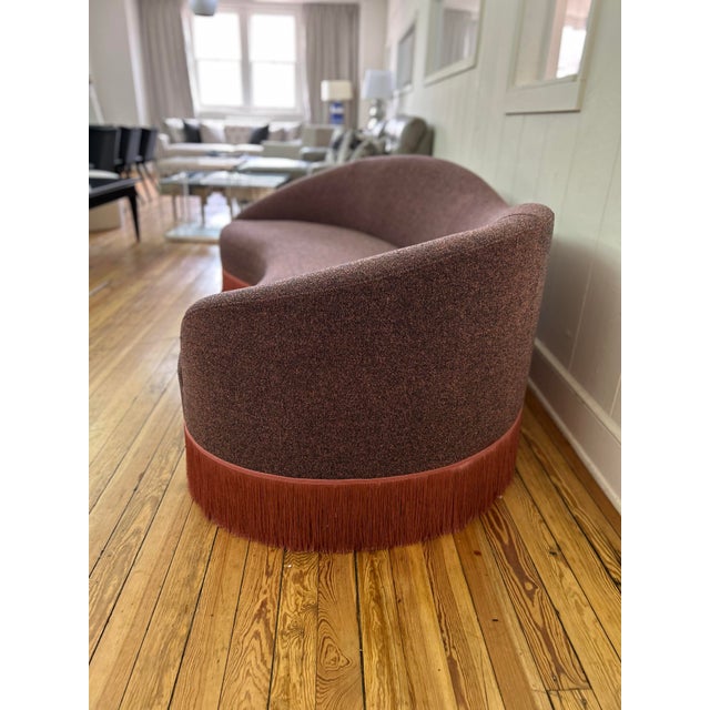 Crescent Mid Century Style Sofa With Fringed Hem. Newly Reupholstered in Maharam Fabric. For Sale In New York - Image 6 of 8