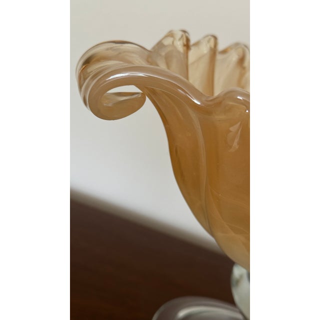 Cream Vintage Glass Arte Glass Pedestal Bowl Murano Style For Sale - Image 8 of 9