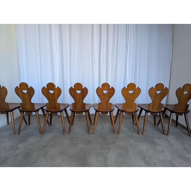 Farmhouse Tyrolean Chair with Heart Cutout Back, 1970s, Set of 8 For Sale - Image 10 of 18
