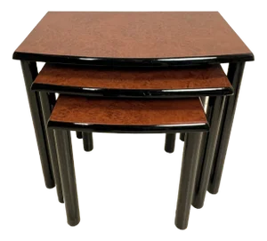 Art Deco Nesting Tables in Black Lacquered Wood and Burl Italy, 1970s, Set of 3