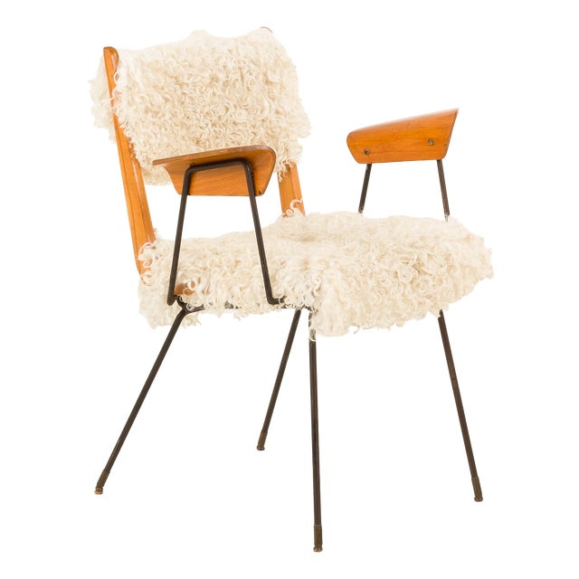 Vintage Italian Boomerang Chair in Long Hair Sheepskin, 1950s For Sale