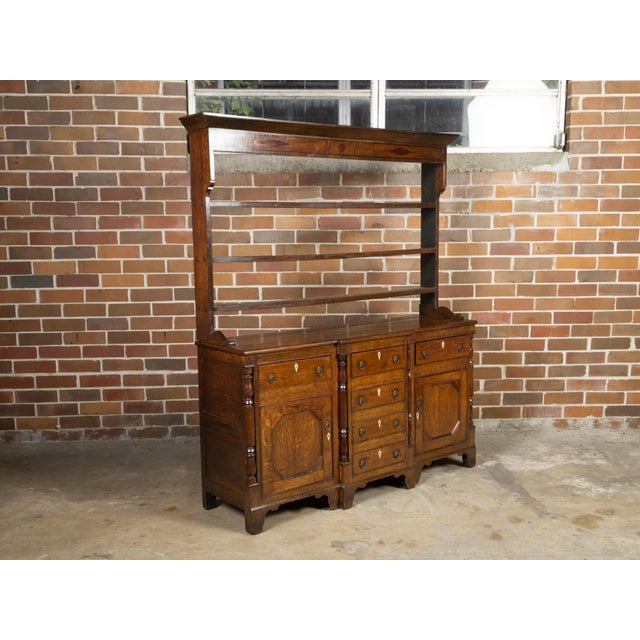 English Georgian Period 18th Century Oak Dresser with Shelves, Drawers and Doors For Sale In Atlanta - Image 6 of 12