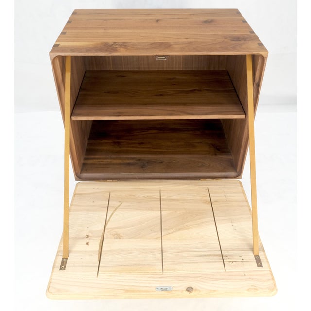 Solid Oak & Walnut Tapered Brass Leg Dovetailed Design Drop Front End Side Table For Sale - Image 9 of 9