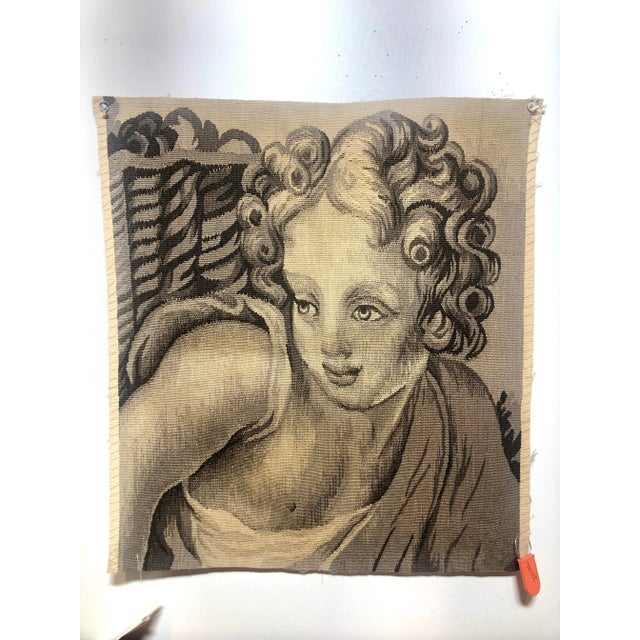 1990s 1990s Hand Woven Wool Tapestry Fragment Featuring Cherub in Charcoal Colors For Sale - Image 5 of 5