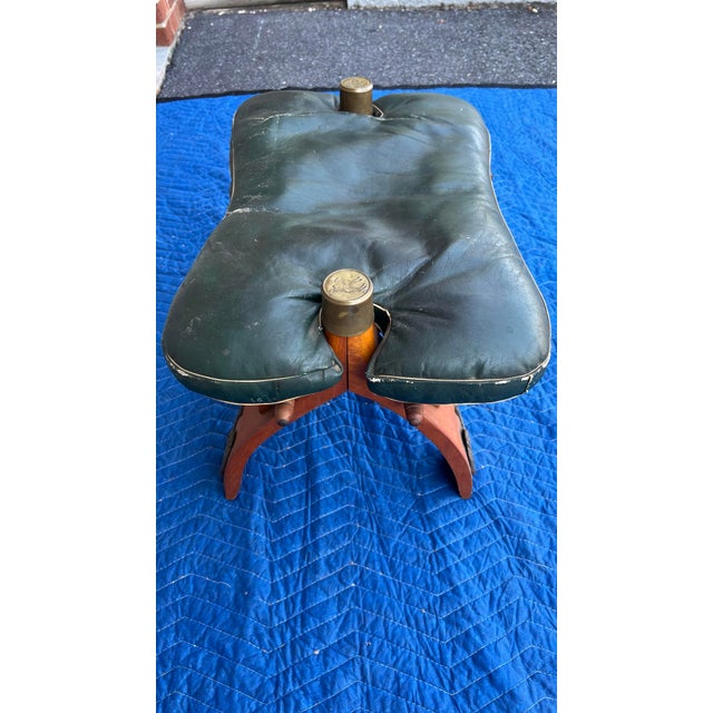 A Vintage Egyptian Camel Footstool/Ottoman, With Green Leather Seat, 1960's For Sale - Image 12 of 12