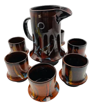 Glazed Ceramic Glass and Jug Set from Amaranto, 1960s, Set of 7