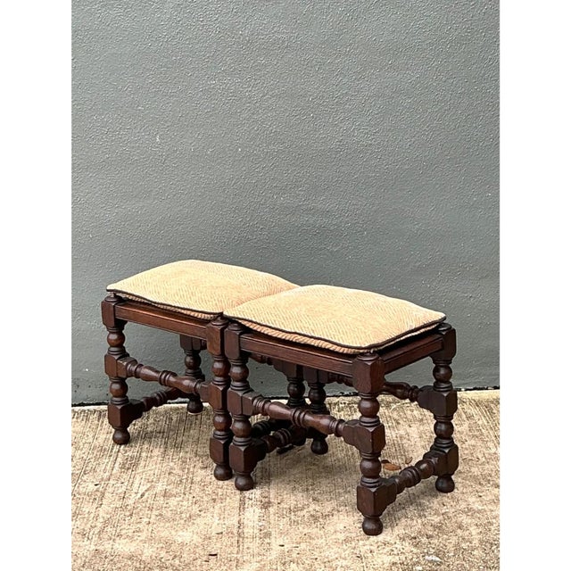 Wood Vintage Turned Wood Low Stools With Caning For Sale - Image 7 of 12