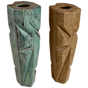 Pottery Vases in Blue and Beige Glaze, Set of 2