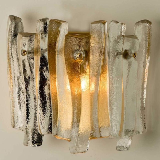 Textured Ice Glass and Brass Wall Light attributed to J. T. Kalmar for Kalmar, 1970s For Sale - Image 8 of 13