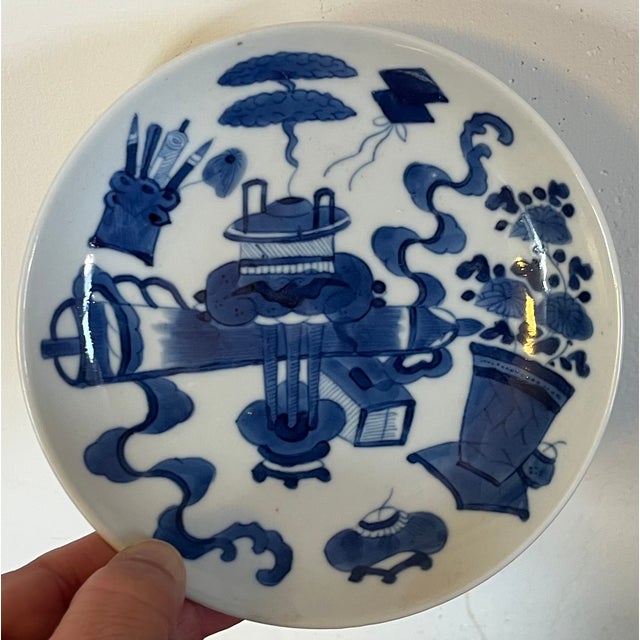 Antique 19th Century Chinese Blue and White Porcelain Dish or Small Plate Decorated in the Kangxi Manner With Auspicious Objects For Sale In New York - Image 6 of 10