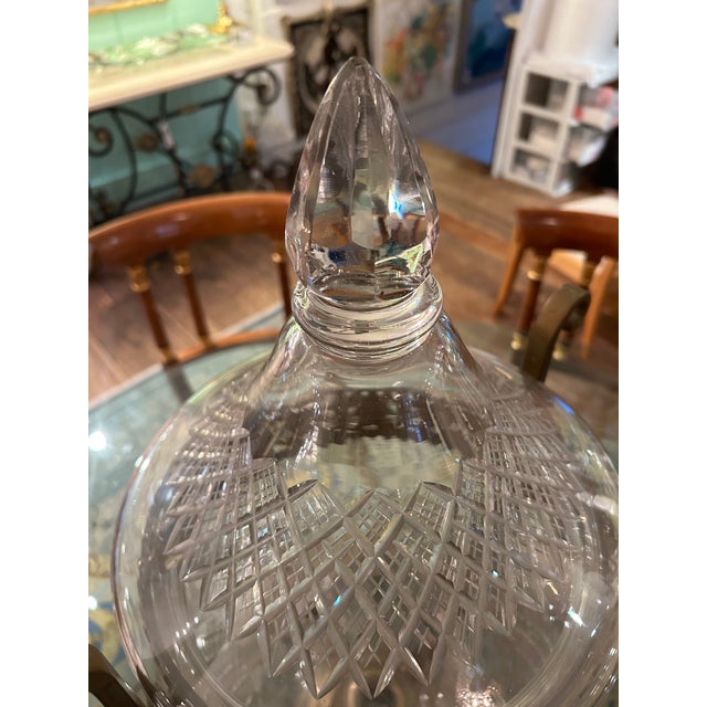 Impressive in scale, large cut crystal samovar having lovely decorative brass holder with curlicues on the sides, round...