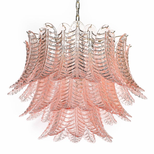 Rose Modernist Hand-Blown Smoked Rose Murano Glass 3-Tier Reeded Feather Chandelier For Sale - Image 8 of 18