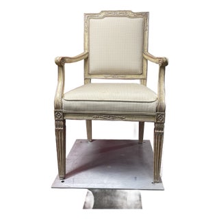 Antique French Carved Fruitwood Louis XVI Style Arm Chairs - Set of 6 For Sale
