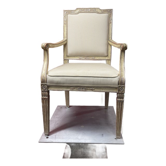Antique French Carved Fruitwood Louis XVI Style Arm Chairs - Set of 6 For Sale