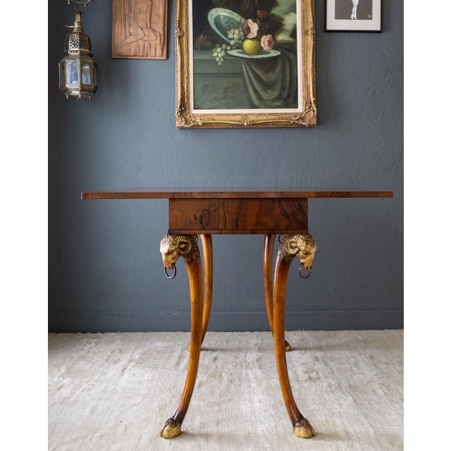 Wood Giltwood Rams Head Hoofed Saber Leg Console Games Table For Sale - Image 7 of 18