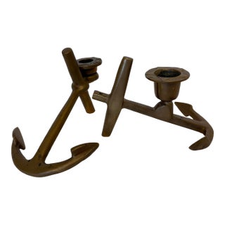 Vintage Brass Anchor Candle Holders-a Pair For Sale