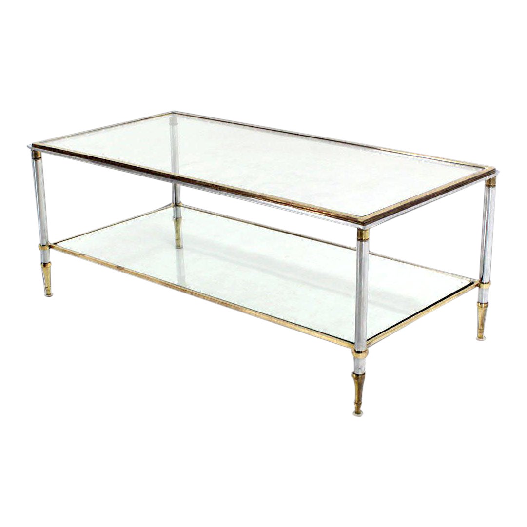 MidCentury Modern Brass Chrome and GlassTop Rectangular Coffee Table