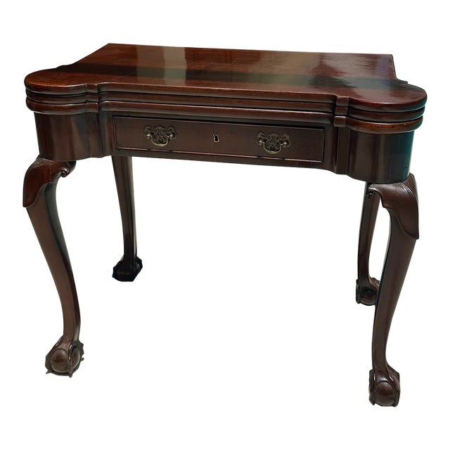 English George II Period Chippendale Mahogany Ball and Claw Foot Card Table For Sale