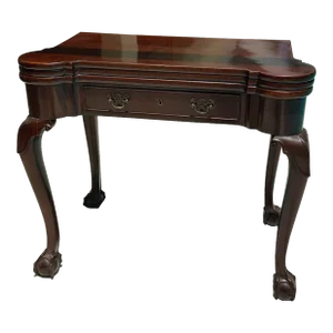 English George II Period Chippendale Mahogany Ball and Claw Foot Card Table