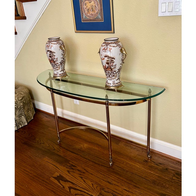 French Provincial 1970s Italian Made LaBarge Brass Console Table For Sale - Image 3 of 7