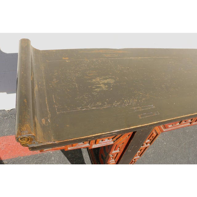 19th Century Antique Chinese Carved Altar Console Table With Everted Ends For Sale - Image 16 of 18