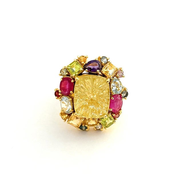 Bochic Candy Cocktail Multi Gem Ring Set in 18k Gold & Silver Size 4.5 For Sale - Image 4 of 6