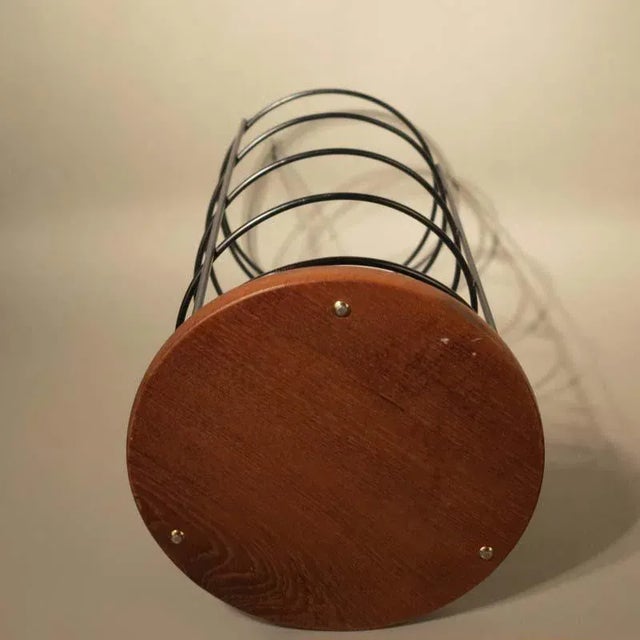 Vintage Metal & Teak Umbrella Stand For Sale - Image 6 of 7