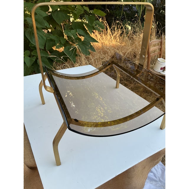 1970s MCM Brass and Glass Modern Fireplace Wood Holder For Sale - Image 5 of 16