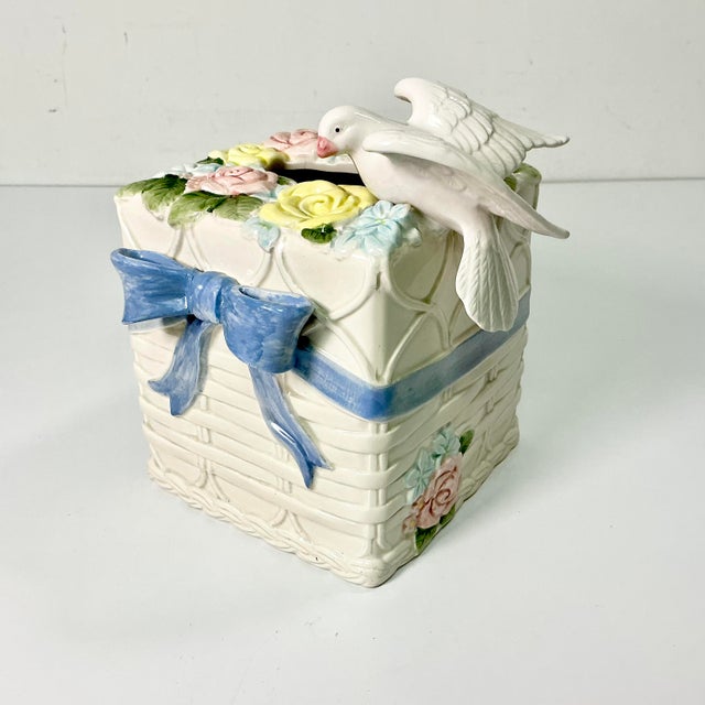 1990 Vintage Chippendale Boho Chic Fitz & Floyd Trompe L’Oeil Dove Tissue Box Cover For Sale - Image 13 of 16