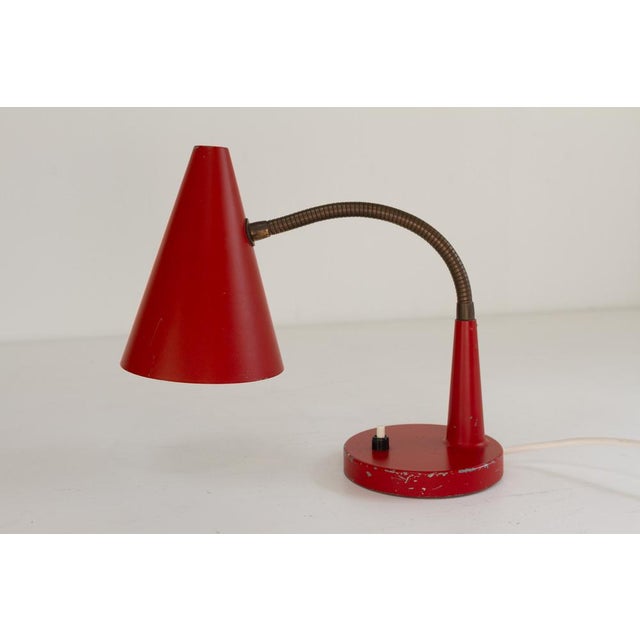 1950s Vintage Danish Red and Brass Flexible Desk Lamp from Lyfa, 1950s For Sale - Image 5 of 17