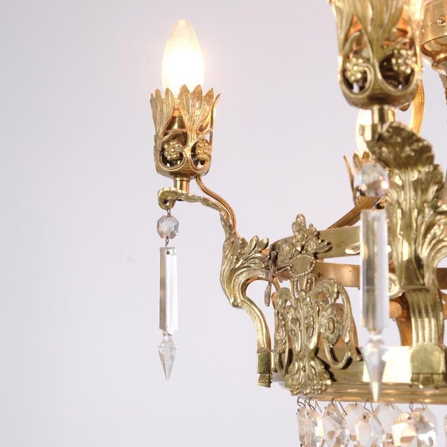 Antique Crystal Chandelier in Gilt Bronze with Louvre Style Decorations, 1920s For Sale - Image 4 of 14